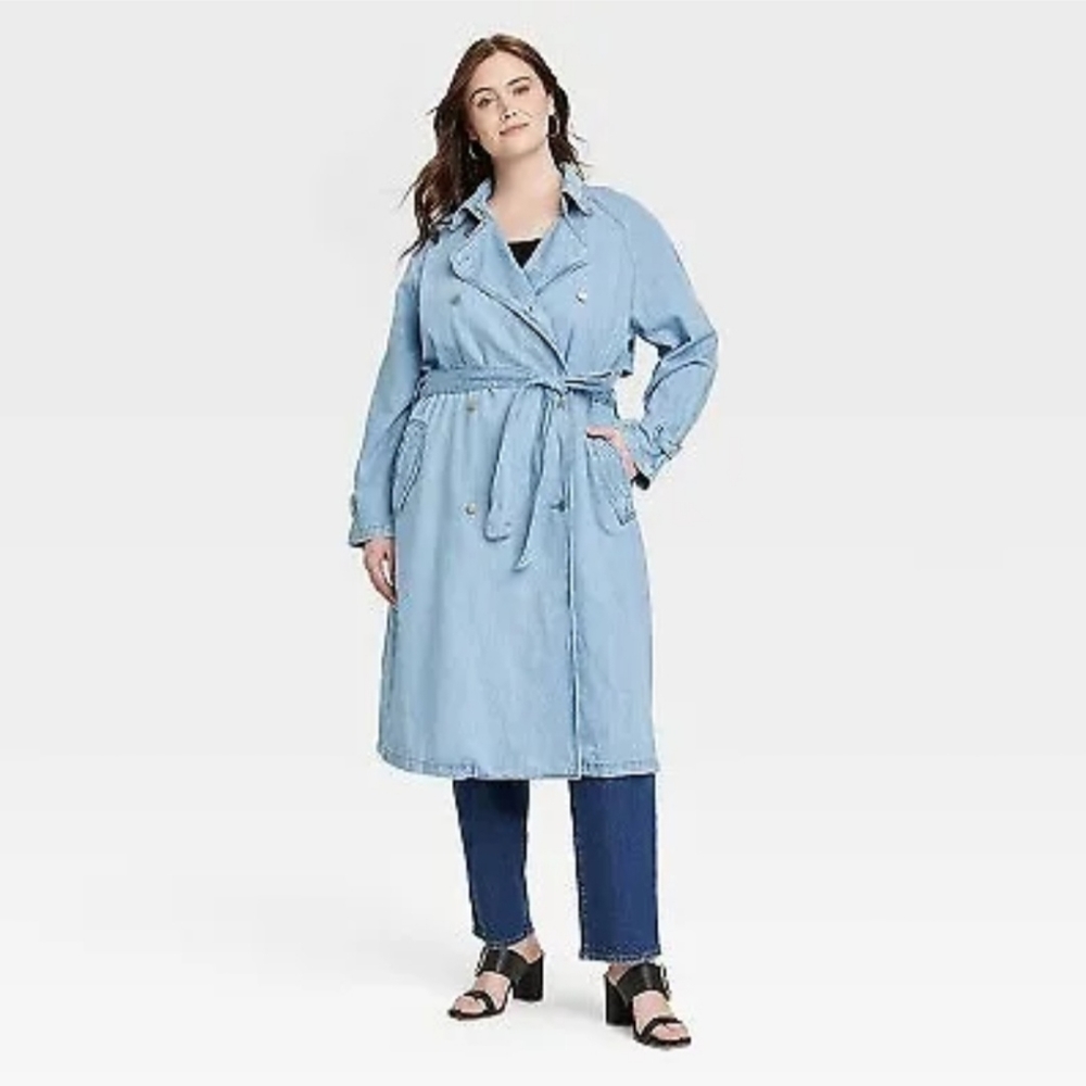 Women's Denim Trench Coat - Universal Thread Light Wash 1X